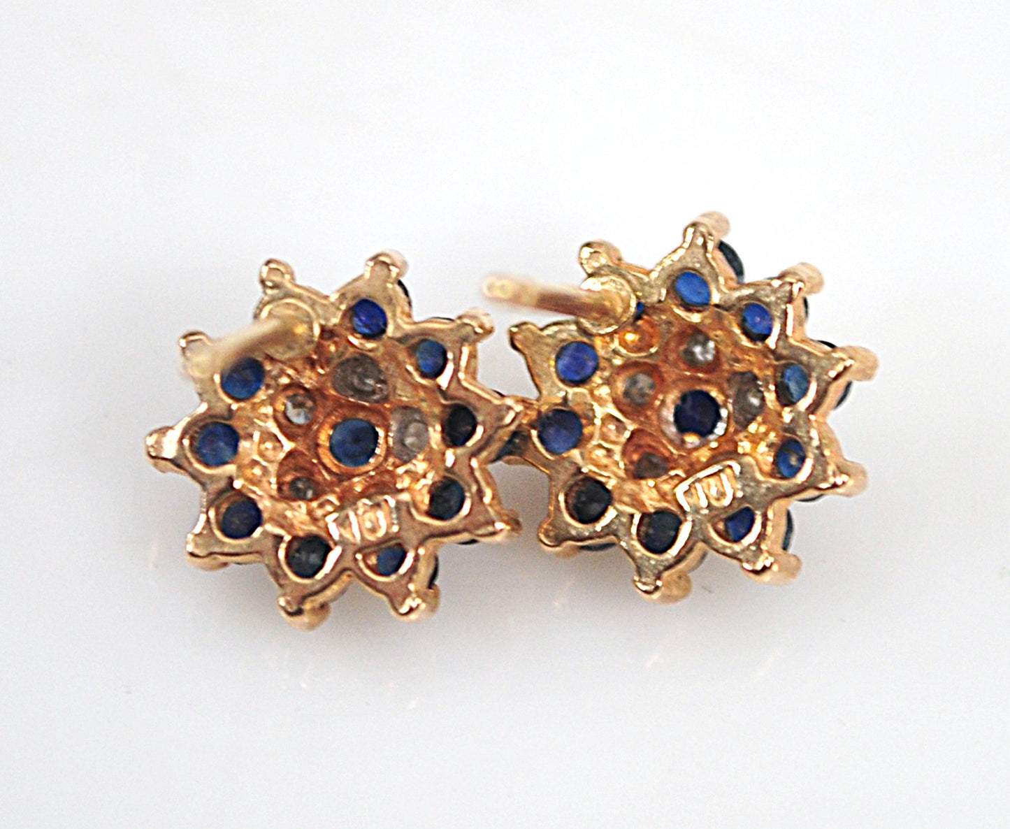 SMALL 10K Gold Sapphire Diamond Stud Earrings