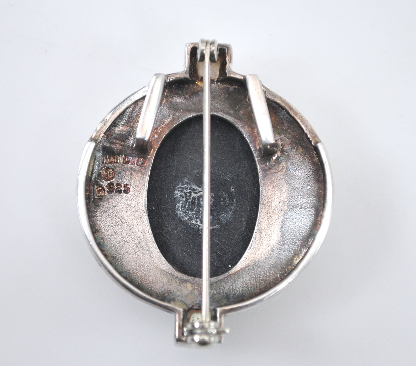 Sterling Silver Black Onyx Mother of Pearl Brooch Pendant