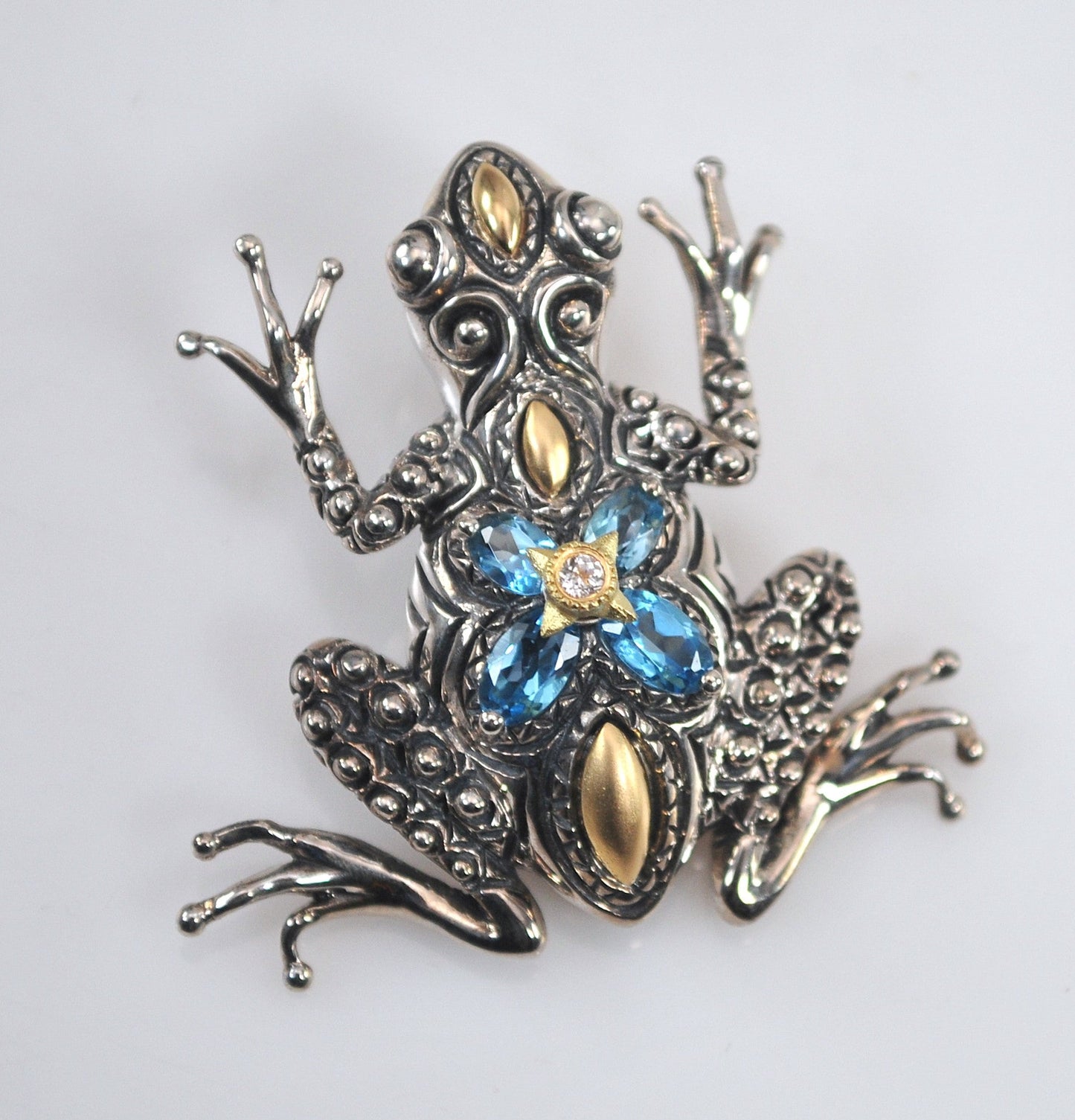 Estate Barbara Bixby Sterling Silver 18K Gold Blue Topaz Frog Enhancer Pendant