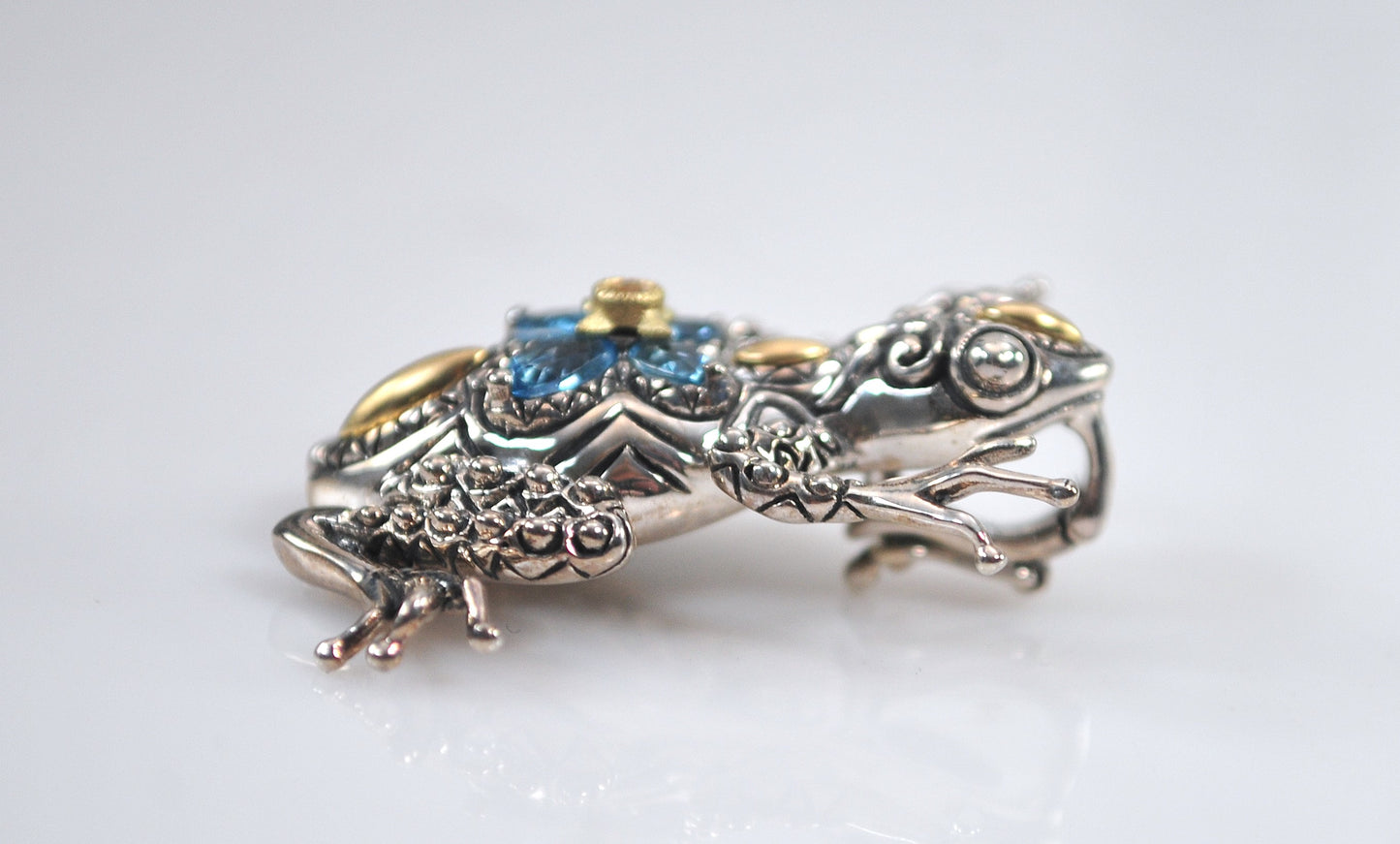 Estate Barbara Bixby Sterling Silver 18K Gold Blue Topaz Frog Enhancer Pendant