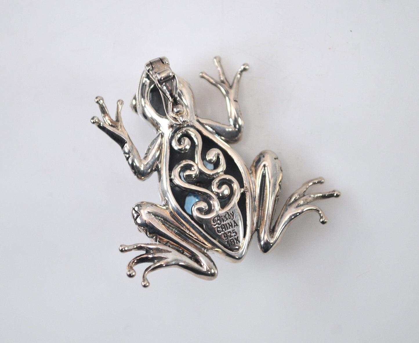 Estate Barbara Bixby Sterling Silver 18K Gold Blue Topaz Frog Enhancer Pendant