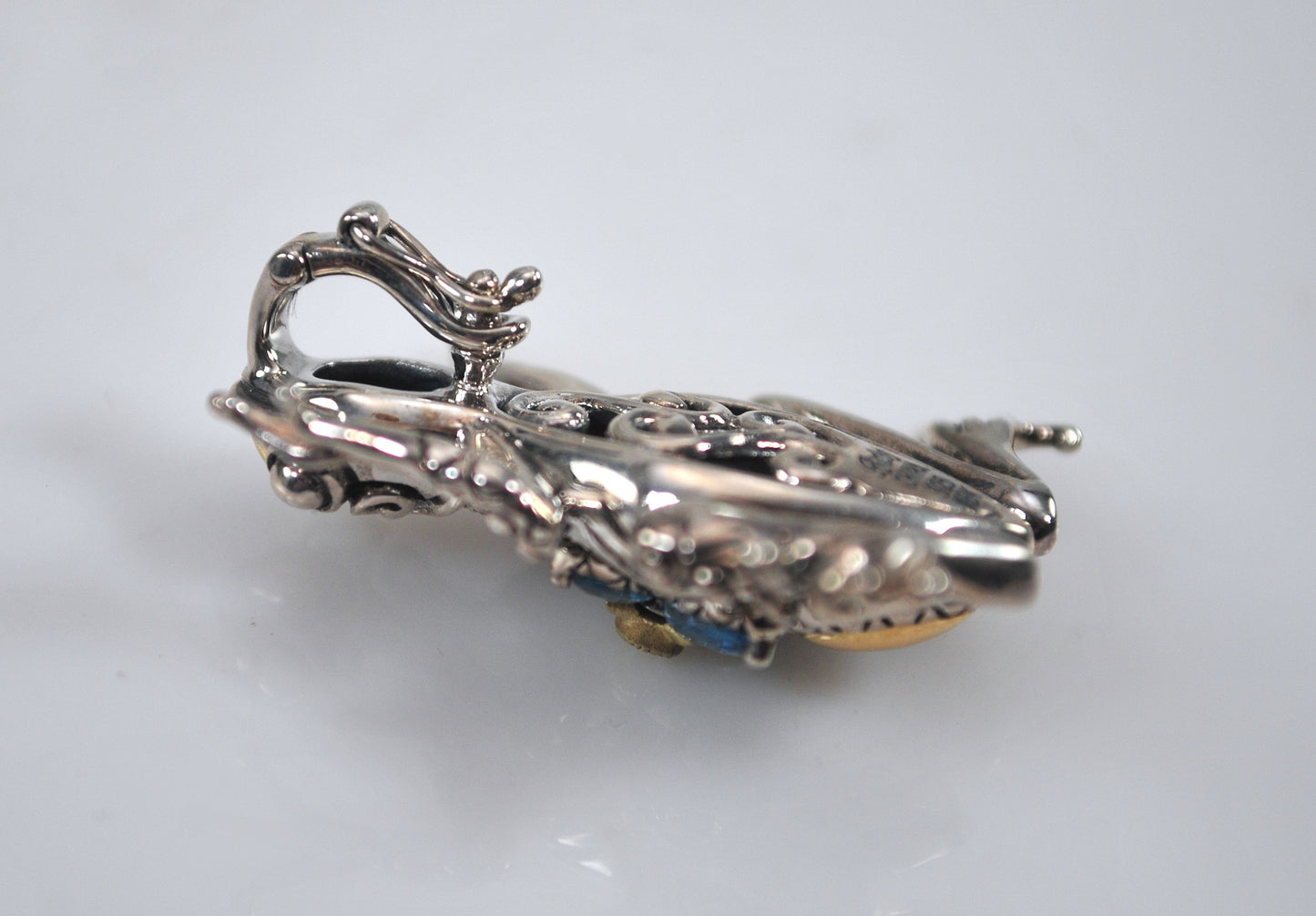 Estate Barbara Bixby Sterling Silver 18K Gold Blue Topaz Frog Enhancer Pendant