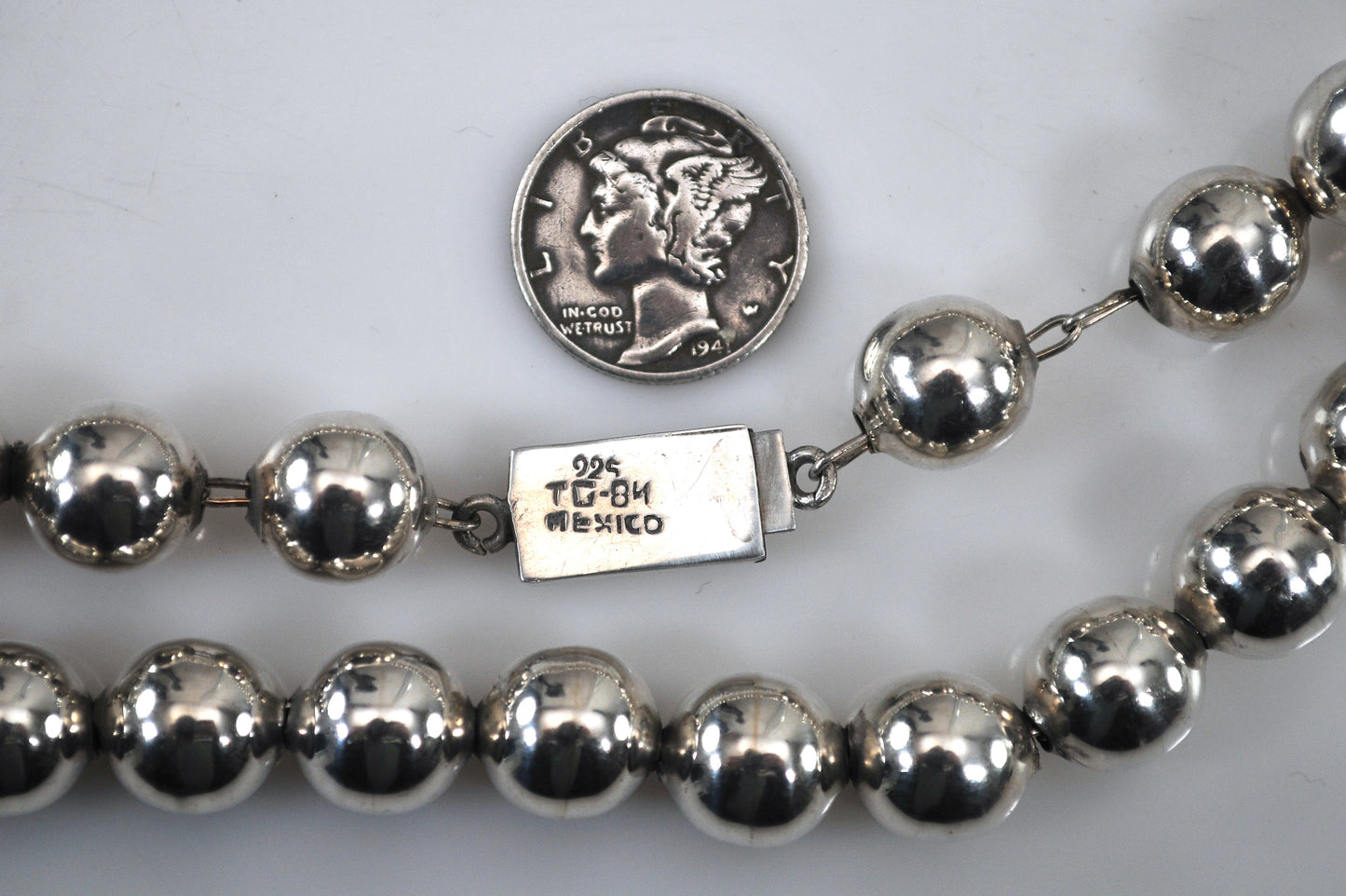 Vintage Taxco Sterling Silver 10mm Ball Necklace