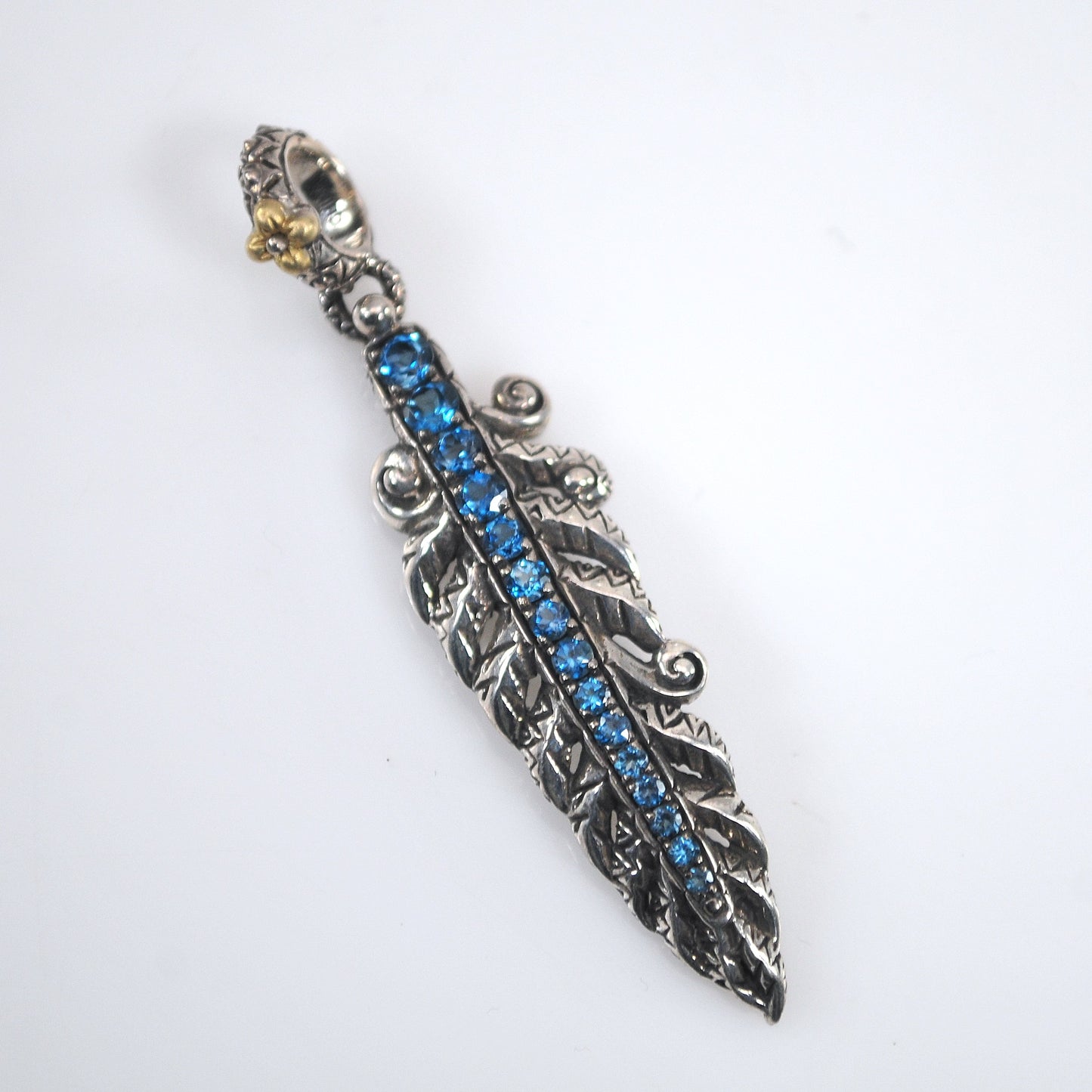Barbara Bixby Sterling Silver 18K Gold Blue Topaz Feather Charm
