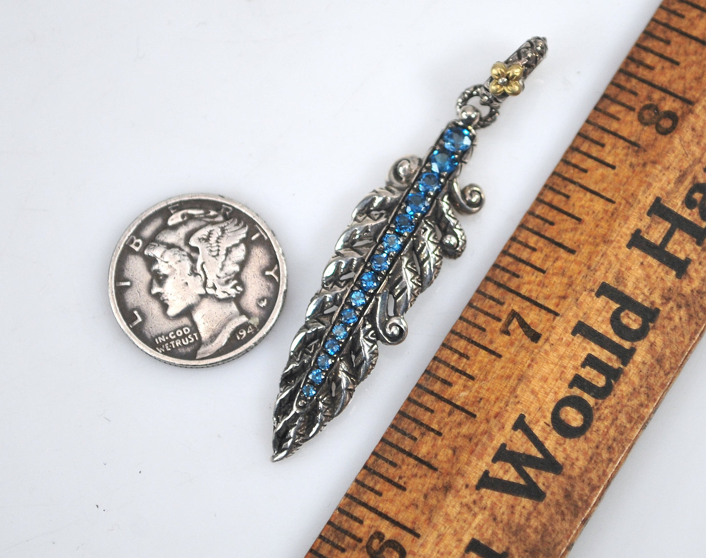 Barbara Bixby Sterling Silver 18K Gold Blue Topaz Feather Charm