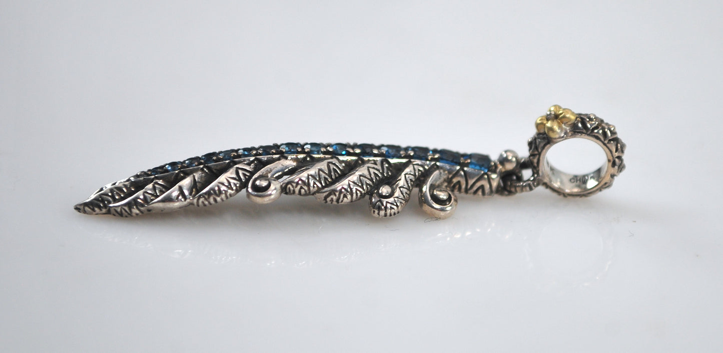 Barbara Bixby Sterling Silver 18K Gold Blue Topaz Feather Charm
