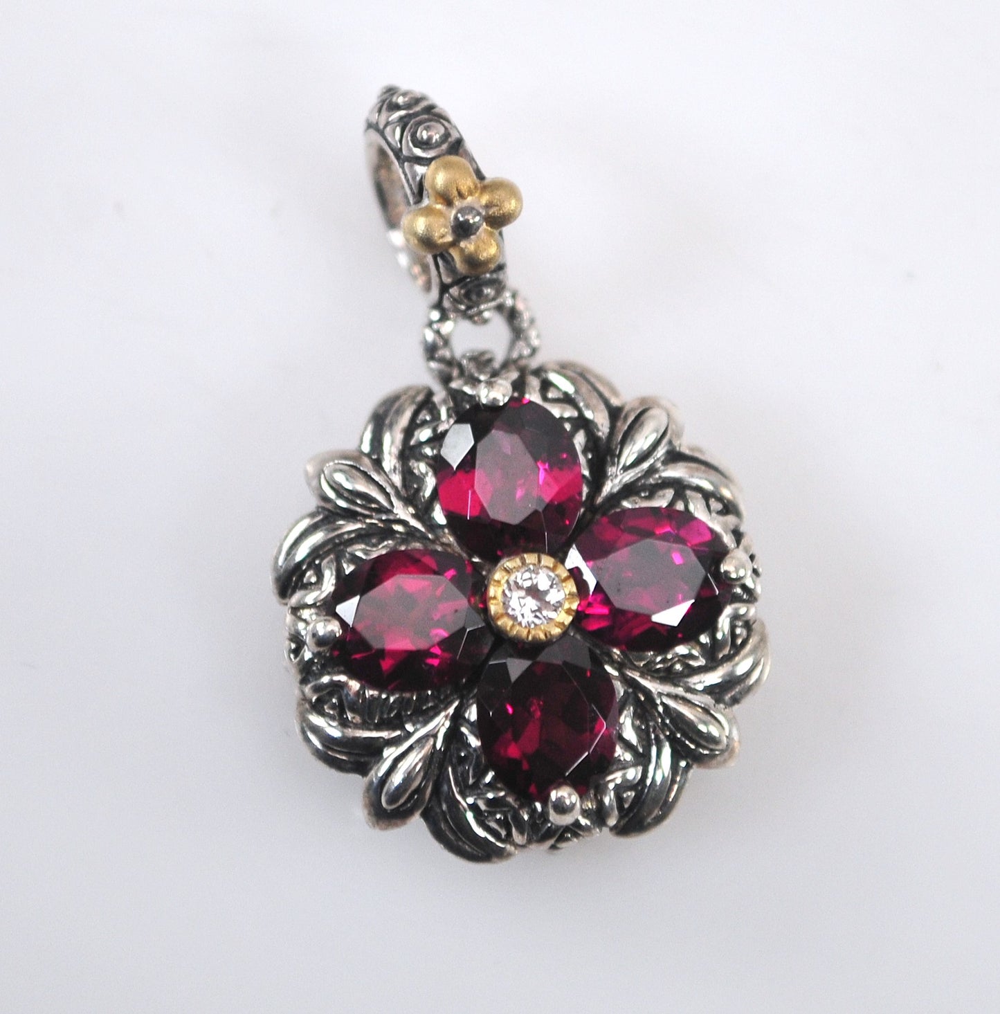 Barbara Bixby Sterling Silver 18K Gold Rhodolite Garnet Flower Charm Pendant