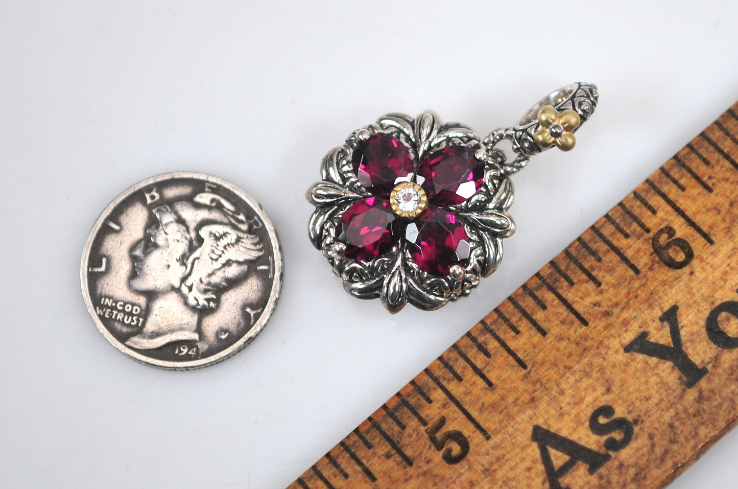 Barbara Bixby Sterling Silver 18K Gold Rhodolite Garnet Flower Charm Pendant