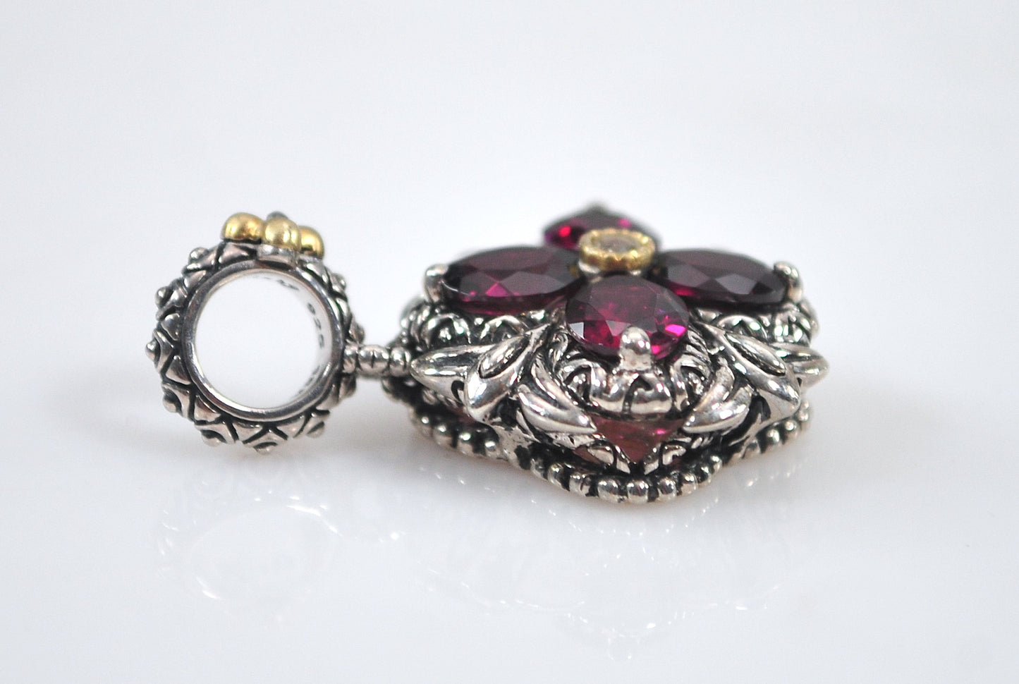 Barbara Bixby Sterling Silver 18K Gold Rhodolite Garnet Flower Charm Pendant