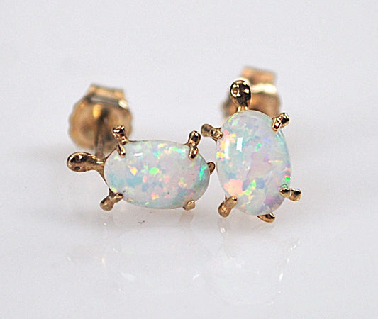 SMALL 14K Gold Opal Earrings