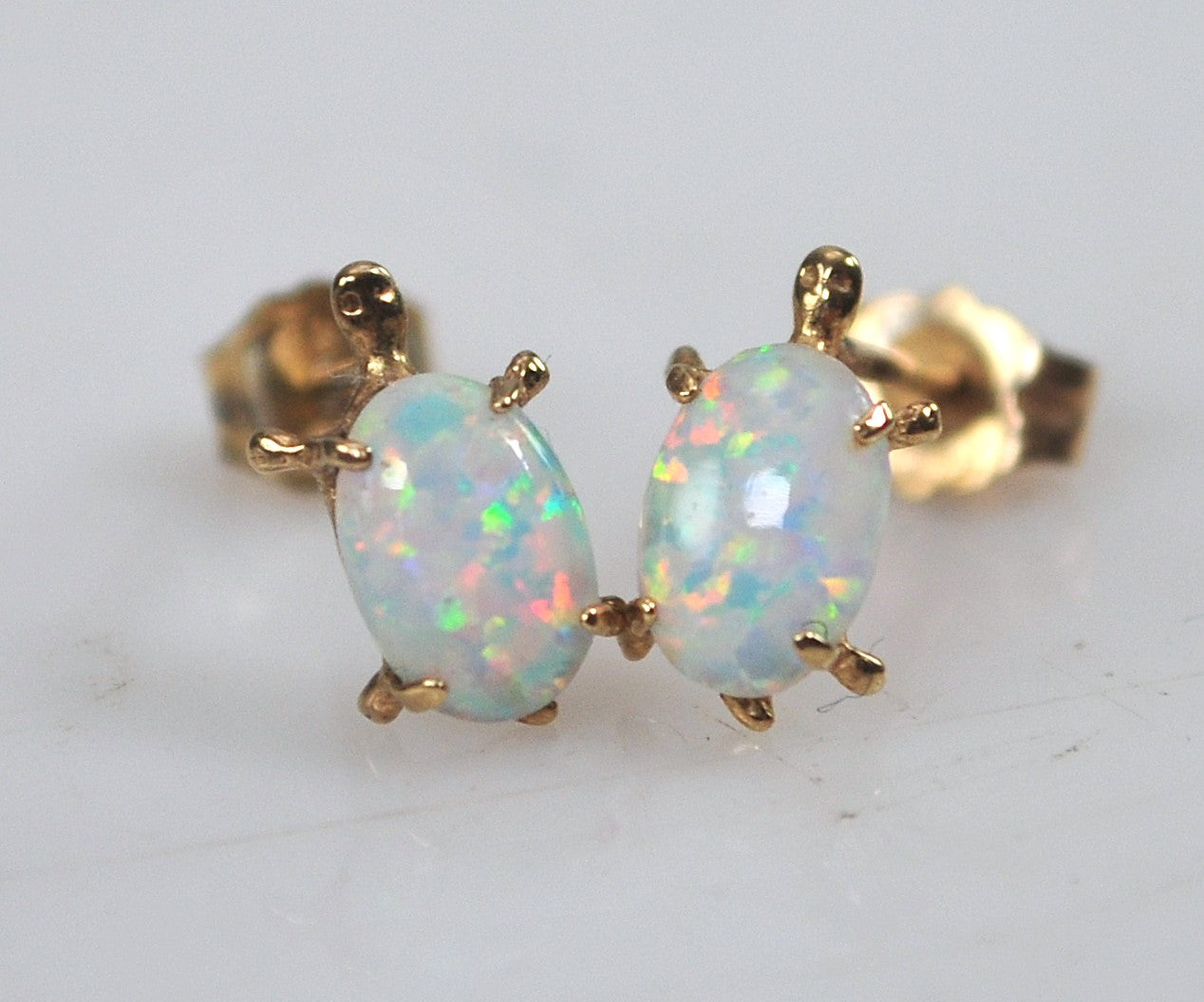 SMALL 14K Gold Opal Earrings
