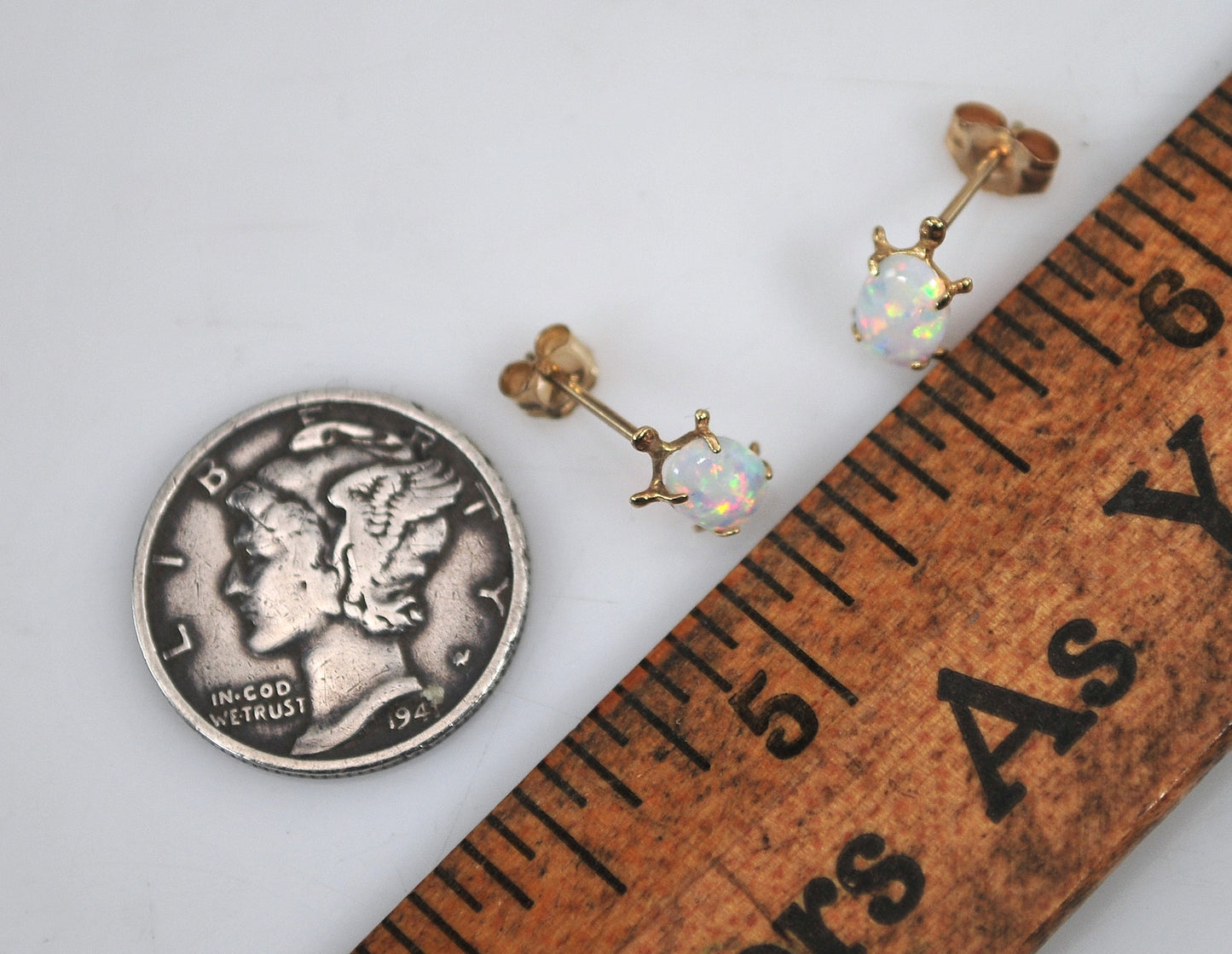 SMALL 14K Gold Opal Earrings