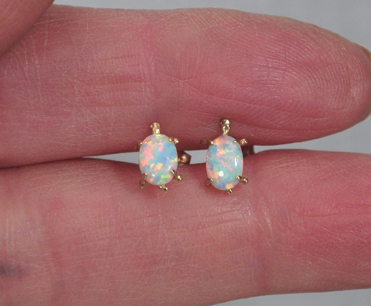SMALL 14K Gold Opal Earrings