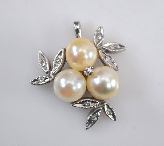 14K Gold Pearl Diamond Pendant