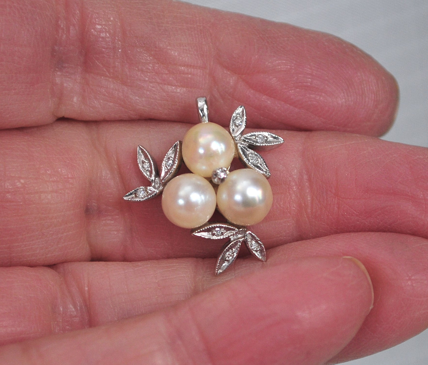 14K Gold Pearl Diamond Pendant