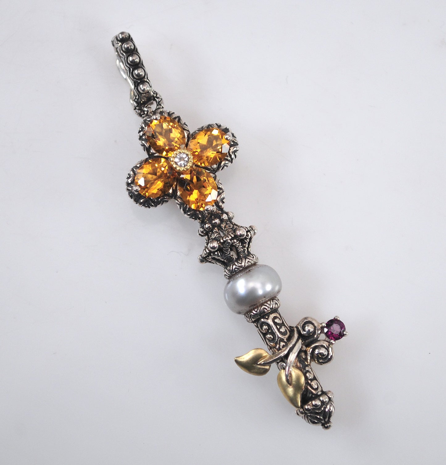 Barbara Bixby Sterling Silver 18K Gold Citrine Pearl Key Enhancer Pendant