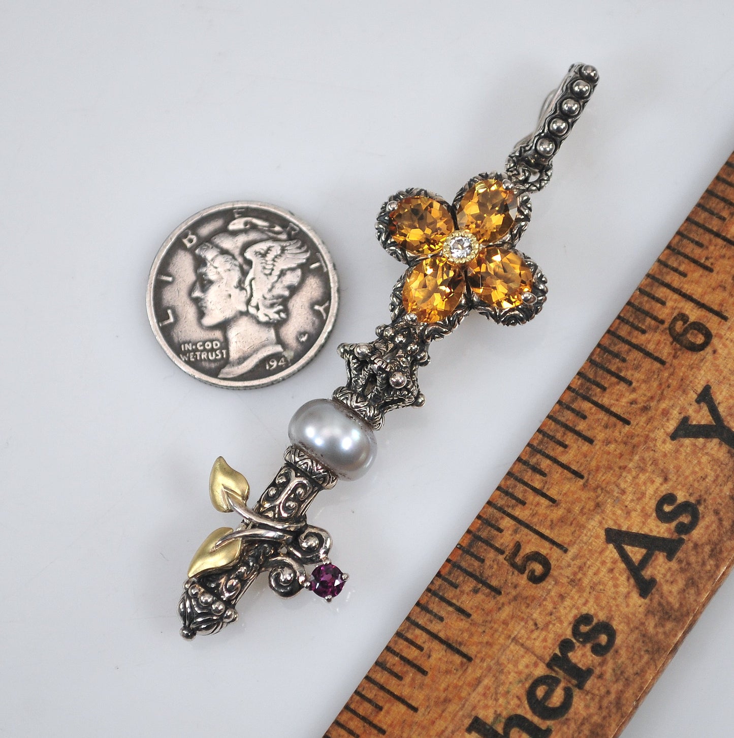 Barbara Bixby Sterling Silver 18K Gold Citrine Pearl Key Enhancer Pendant