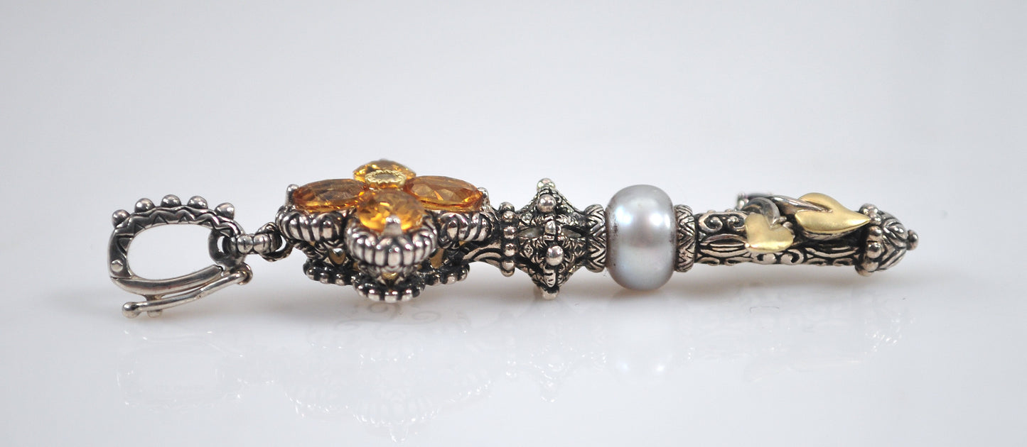Barbara Bixby Sterling Silver 18K Gold Citrine Pearl Key Enhancer Pendant