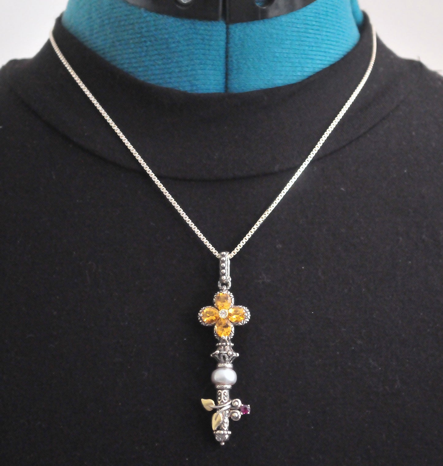 Barbara Bixby Sterling Silver 18K Gold Citrine Pearl Key Enhancer Pendant