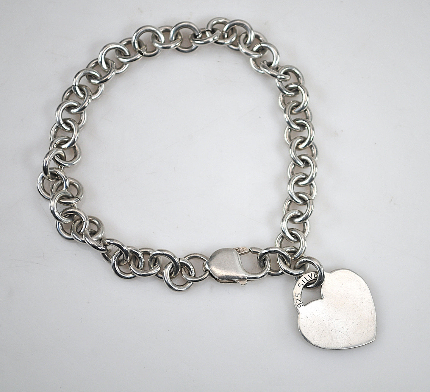 Sterling Silver Rolo Heart Tag Bracelet