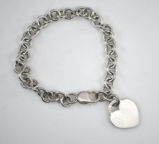 Sterling Silver Rolo Heart Tag Bracelet