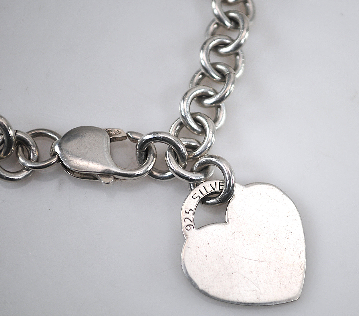 Sterling Silver Rolo Heart Tag Bracelet