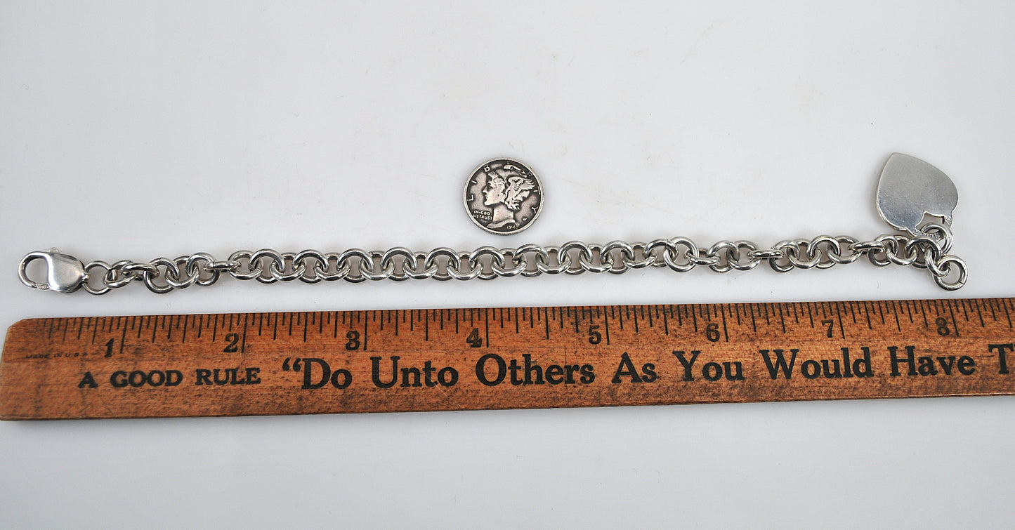 Sterling Silver Rolo Heart Tag Bracelet