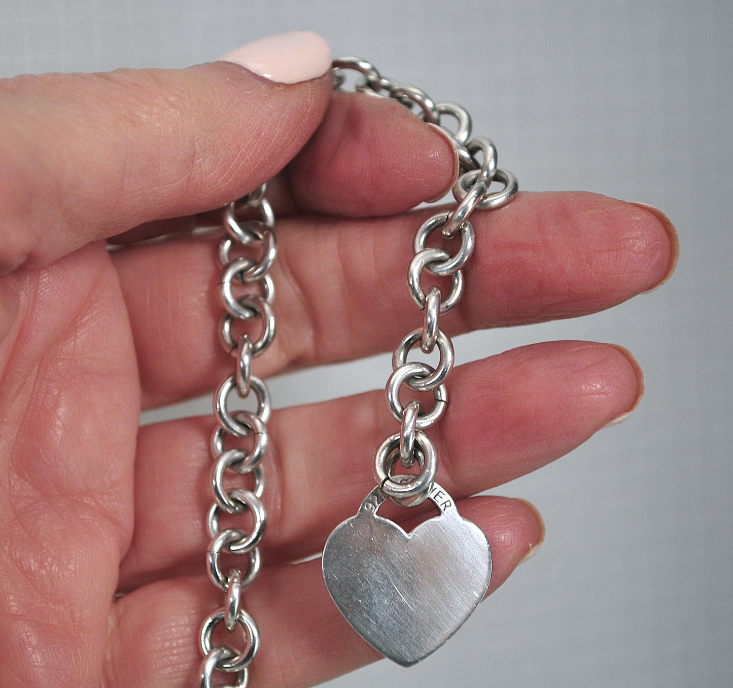 Sterling Silver Rolo Heart Tag Bracelet