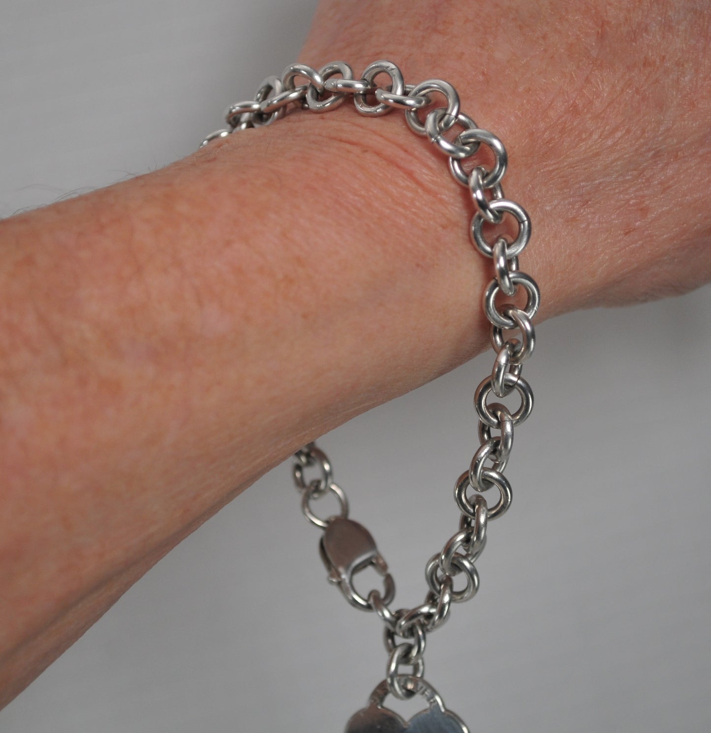 Sterling Silver Rolo Heart Tag Bracelet