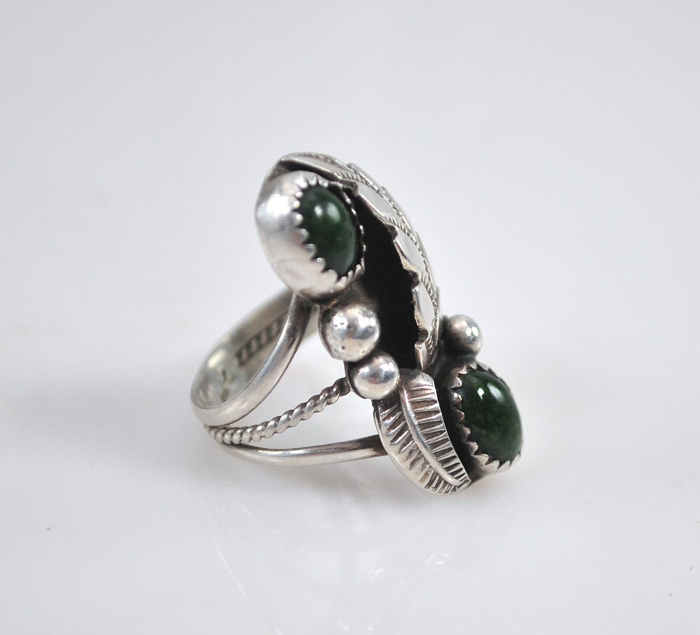 Signed Navajo Sterling Silver Leaf Ring