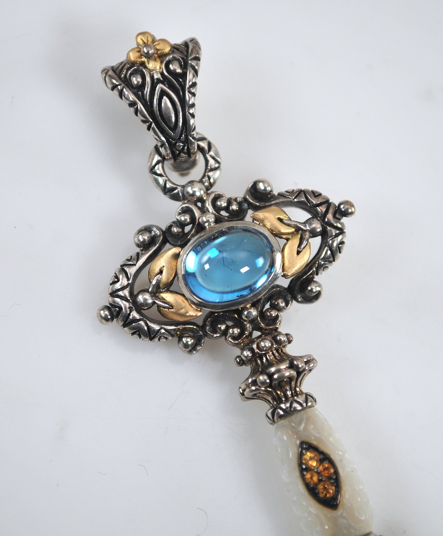 Barbara Bixby Sterling Silver 18K Gold Blue Topaz Mother of Pearl Key Enhancer Pendant