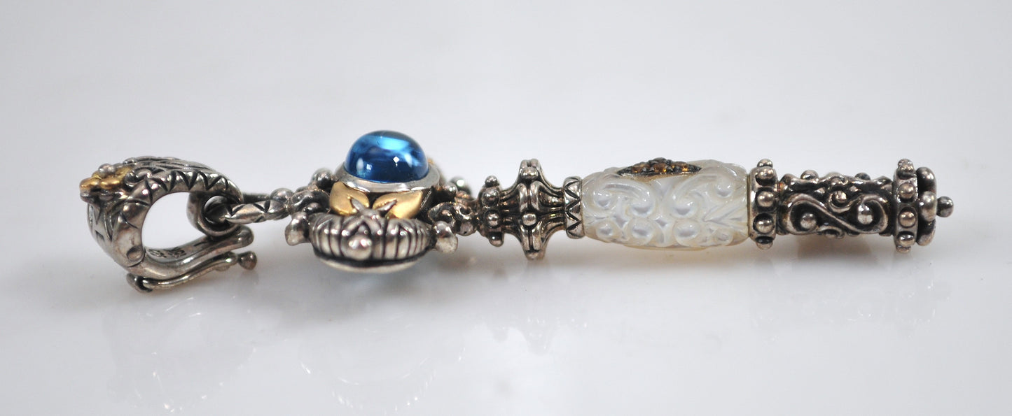 Barbara Bixby Sterling Silver 18K Gold Blue Topaz Mother of Pearl Key Enhancer Pendant