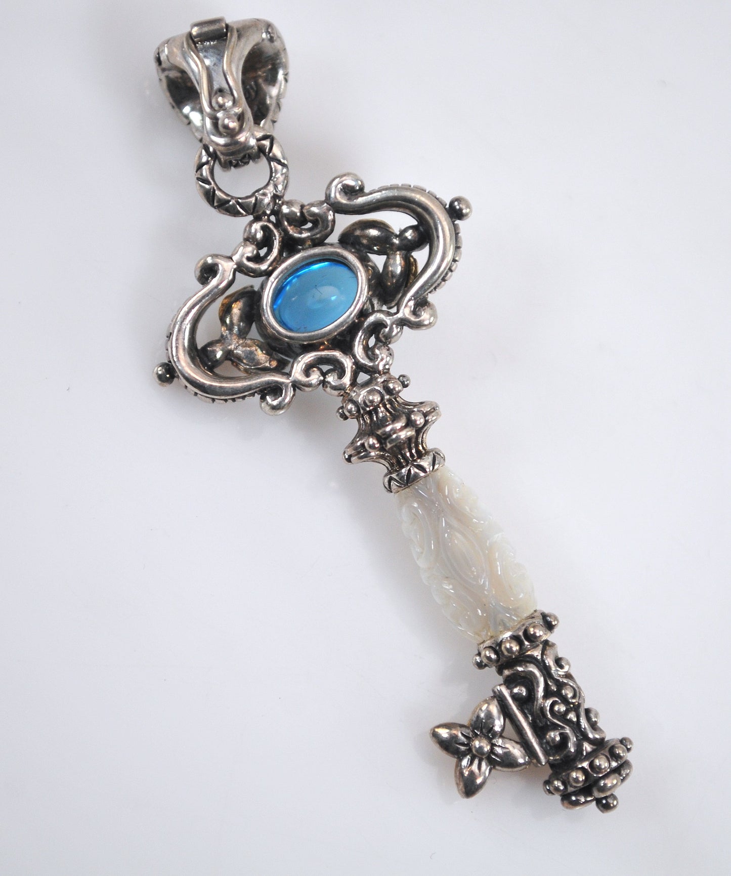 Barbara Bixby Sterling Silver 18K Gold Blue Topaz Mother of Pearl Key Enhancer Pendant