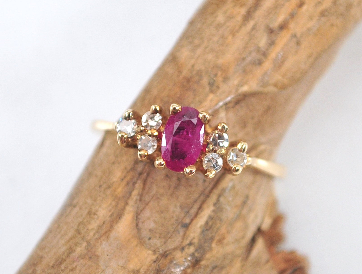 Small Size 14K Gold Ruby Diamond Ring