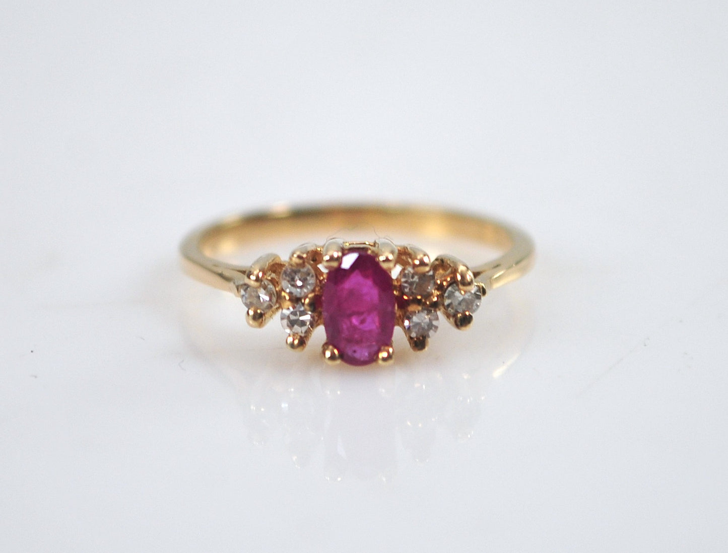 Small Size 14K Gold Ruby Diamond Ring