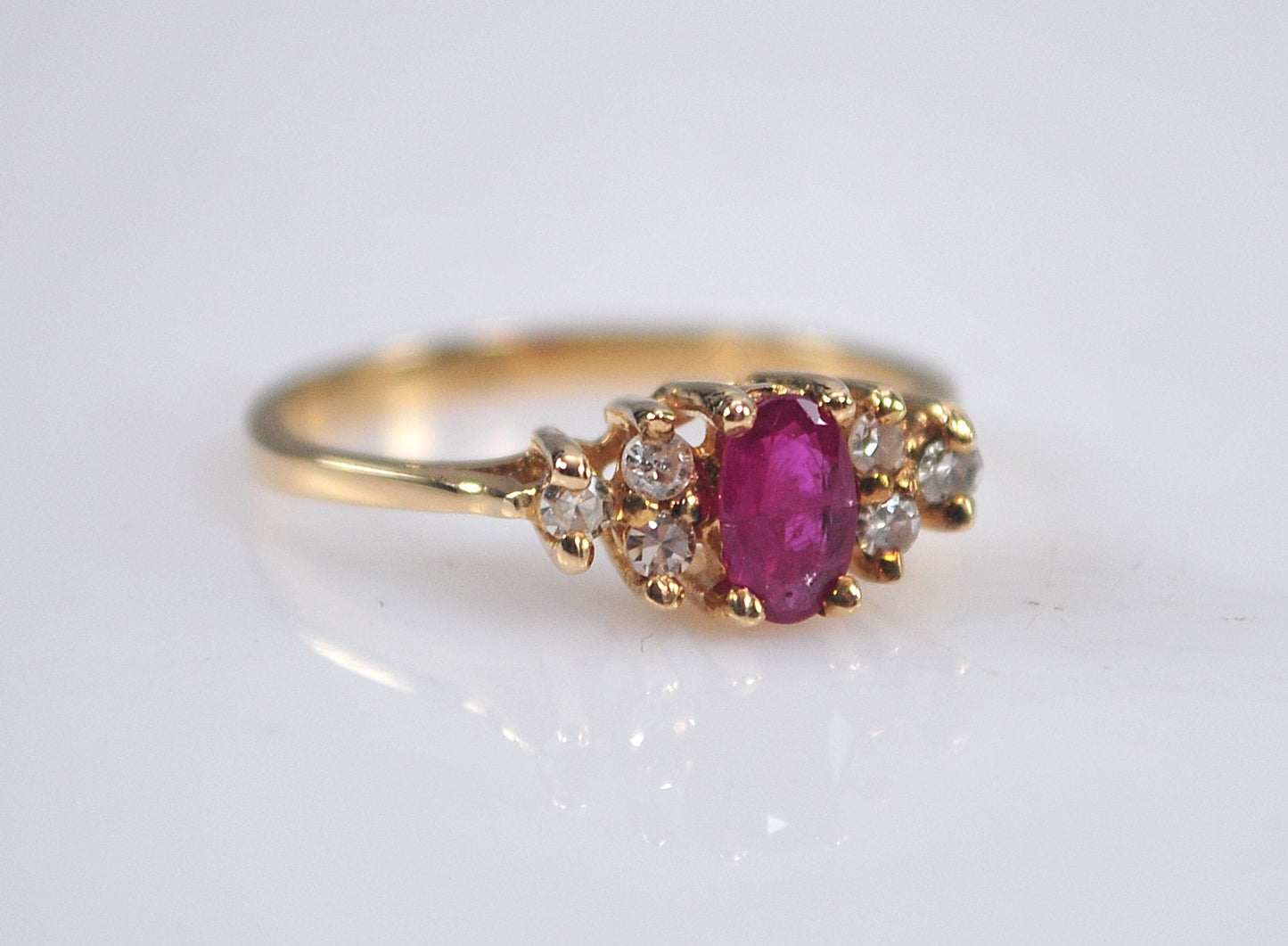 Small Size 14K Gold Ruby Diamond Ring