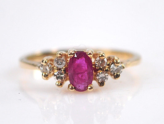 Small Size 14K Gold Ruby Diamond Ring