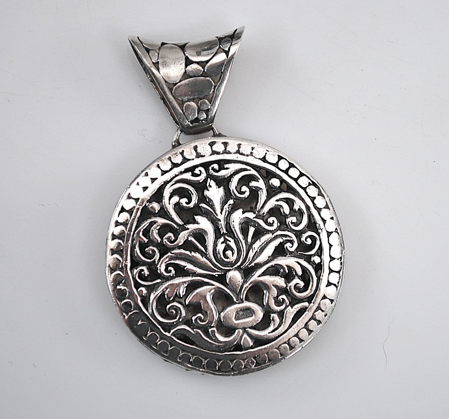 Large Sterling Silver Round Filagree Slider Pendant
