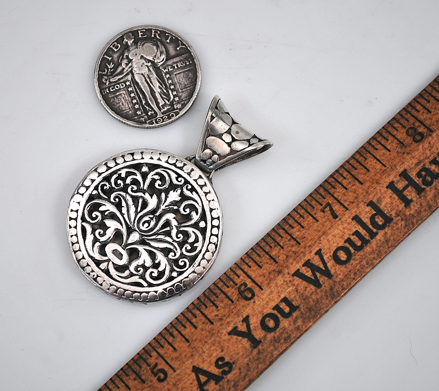 Large Sterling Silver Round Filagree Slider Pendant