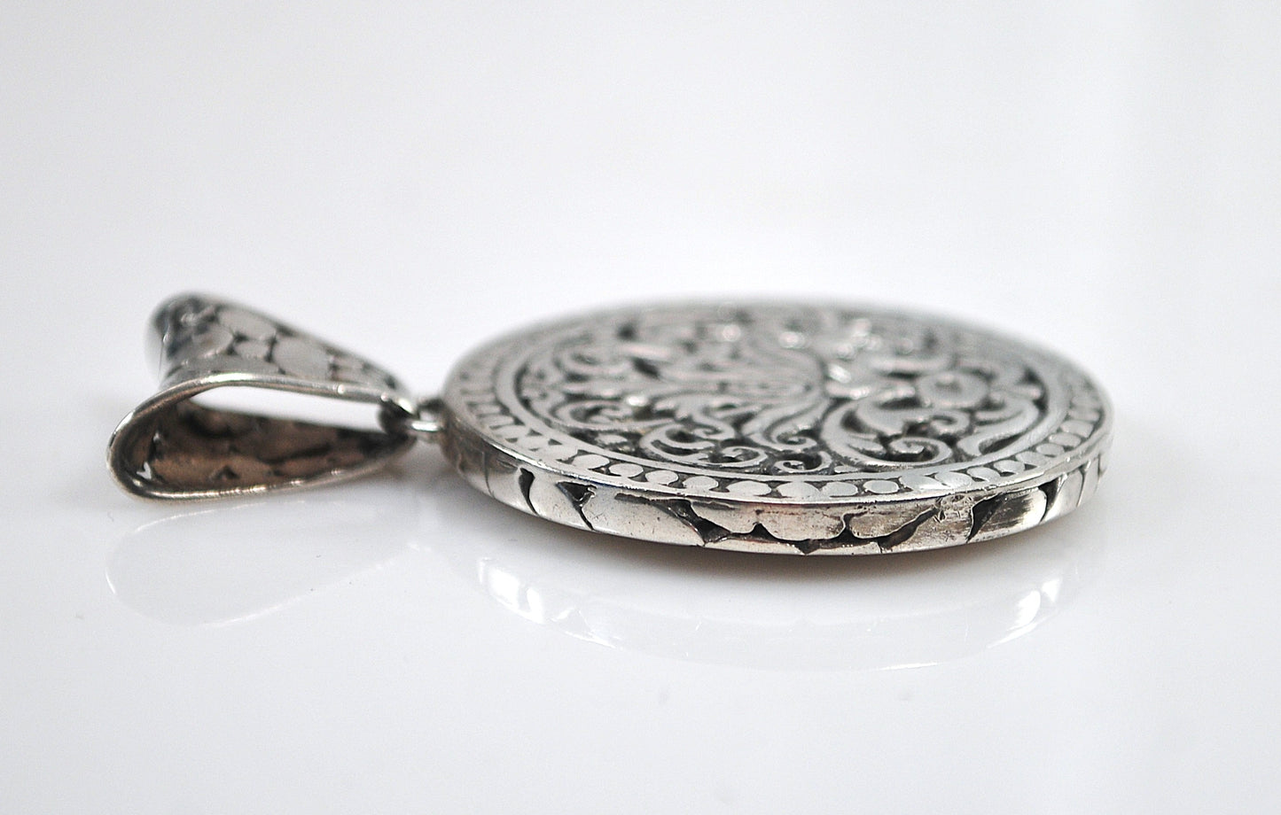 Large Sterling Silver Round Filagree Slider Pendant