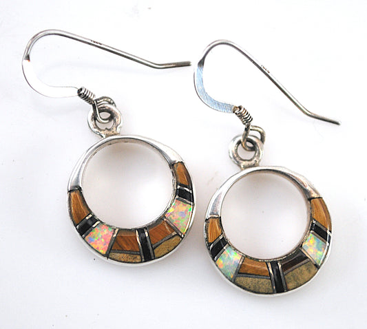 Vintage Signed Zuni Sterling Silver Inlay Earrings