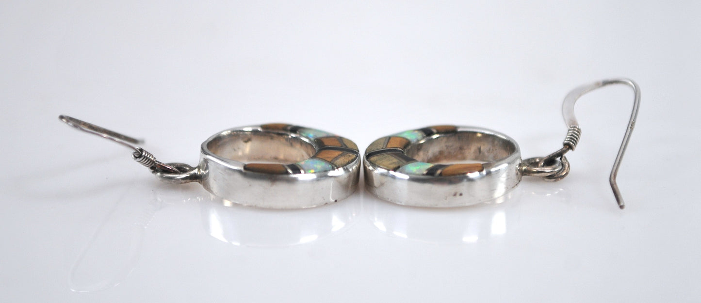 Vintage Signed Zuni Sterling Silver Inlay Earrings