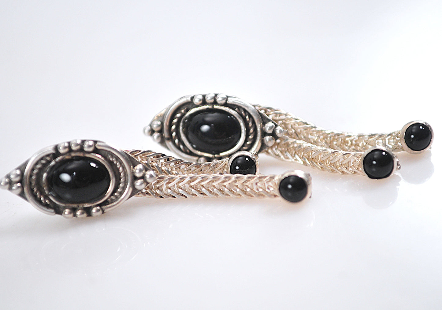 Sterling Silver Signed Black Onyx Earrings