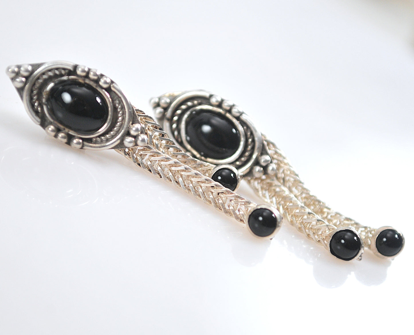 Sterling Silver Signed Black Onyx Earrings