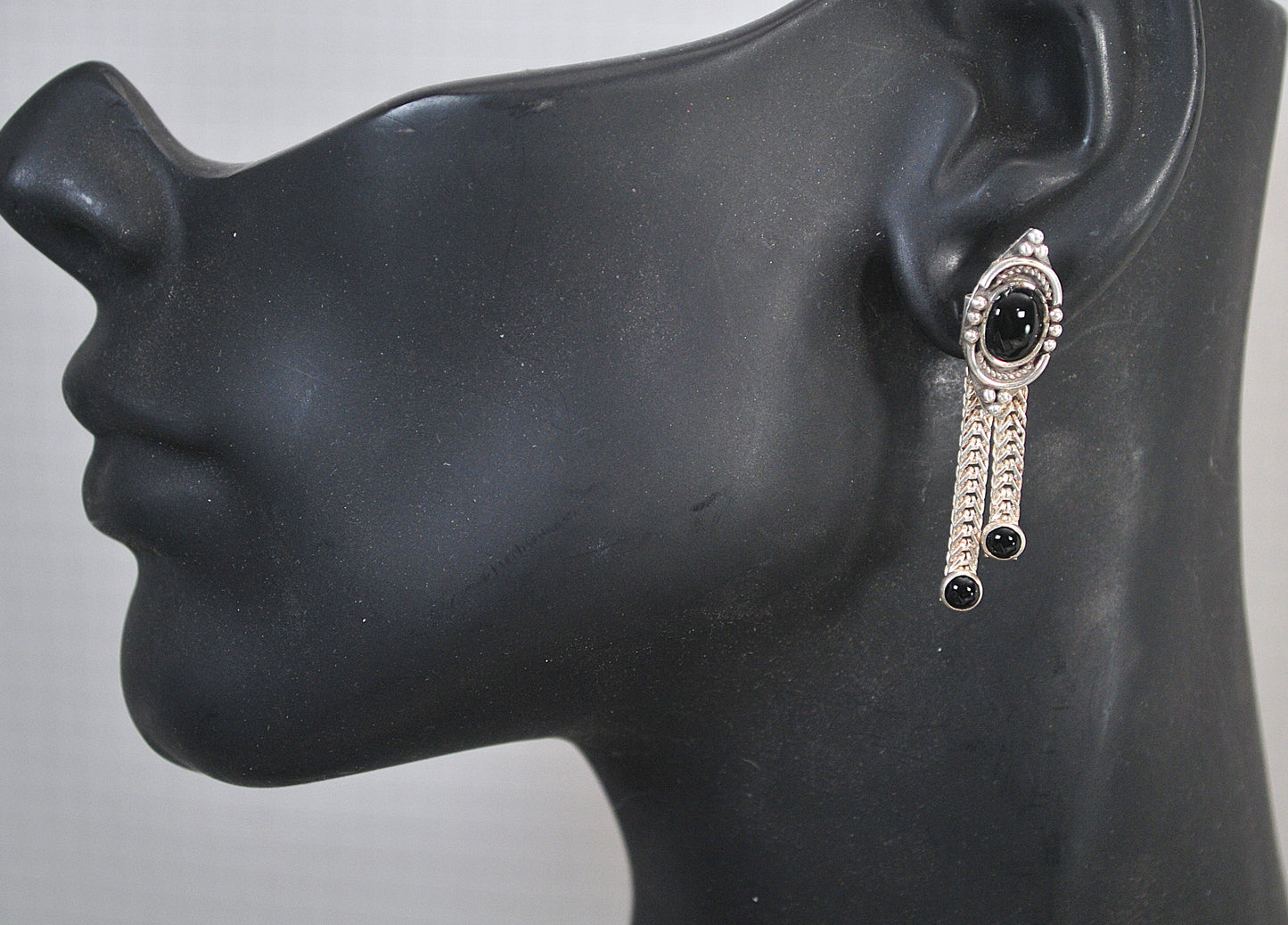 Sterling Silver Signed Black Onyx Earrings