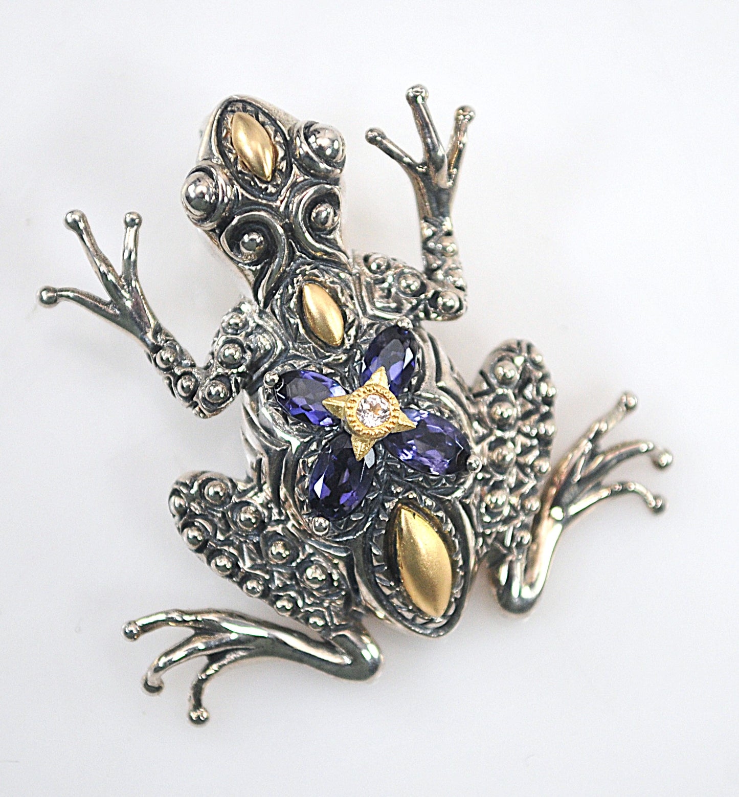 Barbara Bixby Sterling Silver 18K Gold Iolite Frog Enhancer Pendant