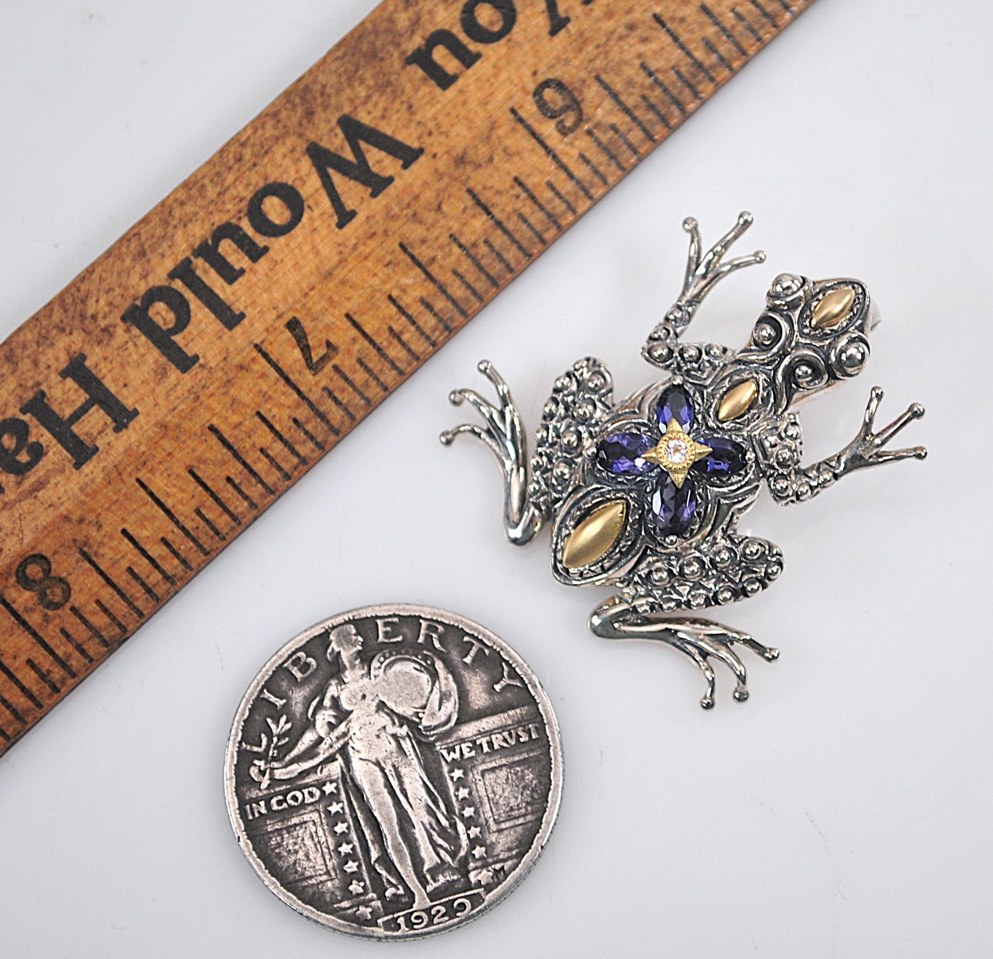 Barbara Bixby Sterling Silver 18K Gold Iolite Frog Enhancer Pendant