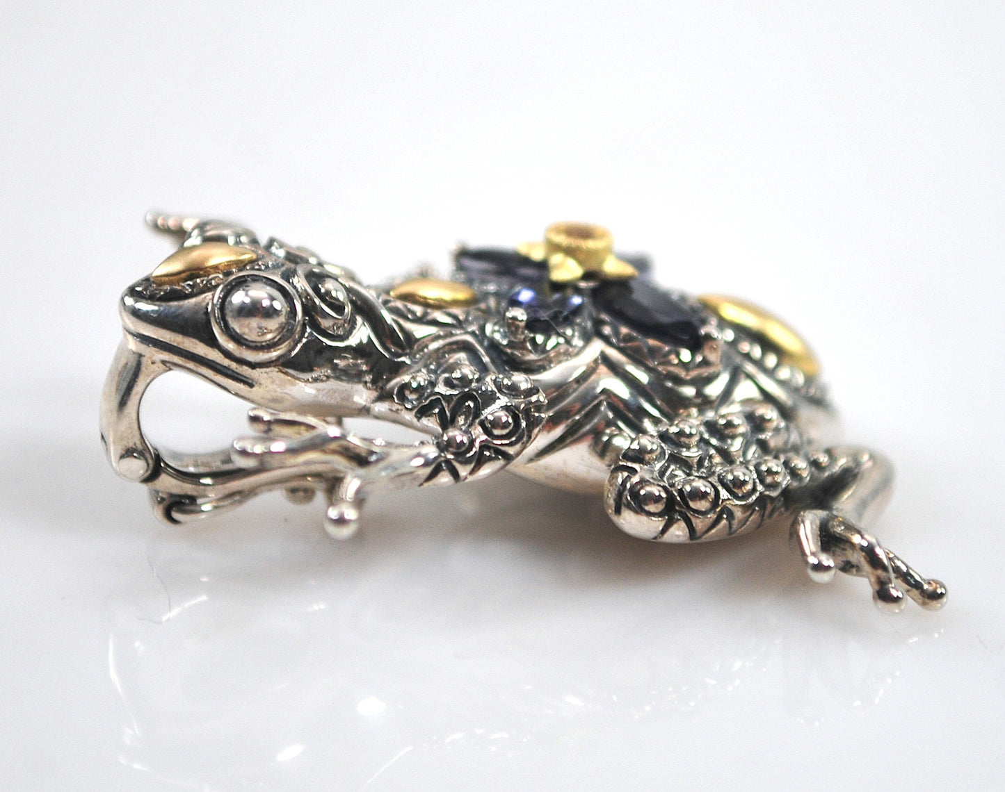 Barbara Bixby Sterling Silver 18K Gold Iolite Frog Enhancer Pendant
