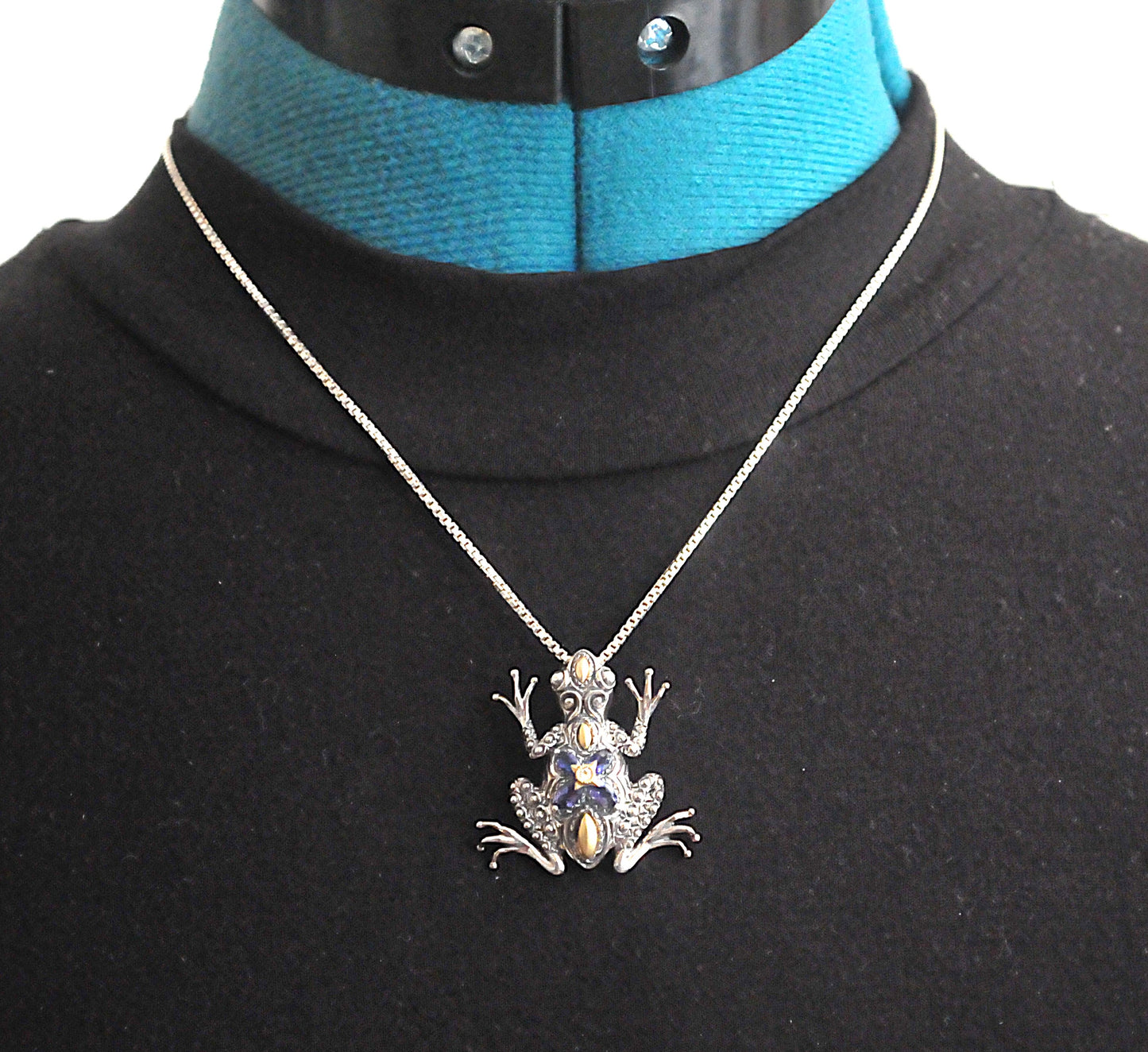 Barbara Bixby Sterling Silver 18K Gold Iolite Frog Enhancer Pendant