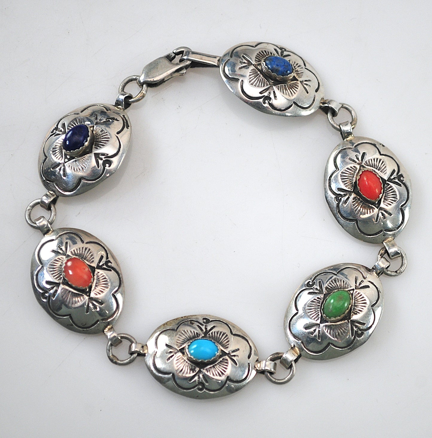 Navajo Sterling Silver Stone Concho Bracelet